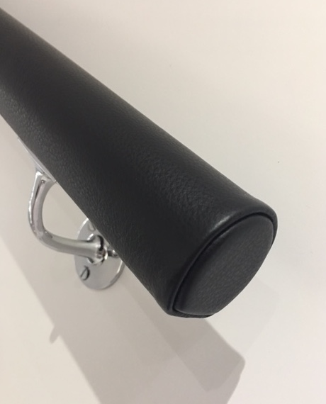 black leather covered handrails