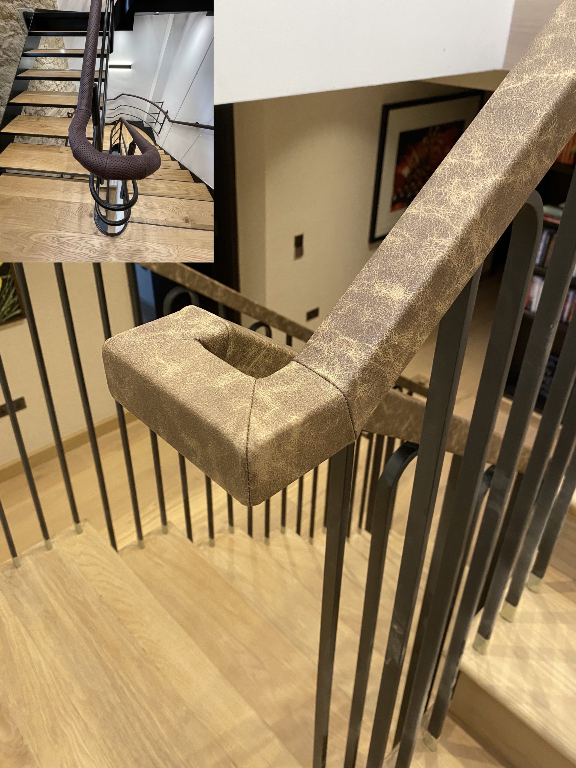 square handrail in leather