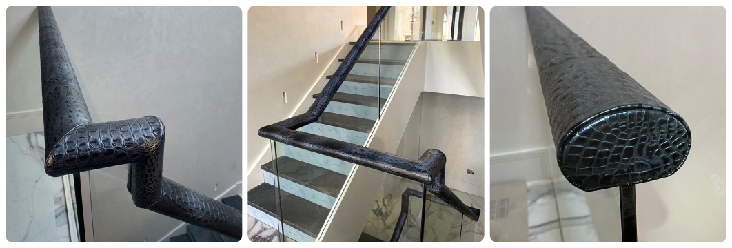 croc embossed leather handrail