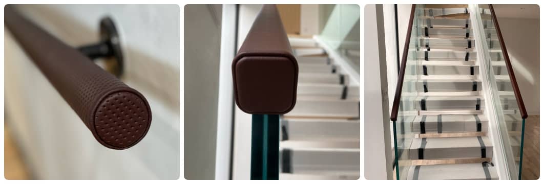 burgundy leather handrails