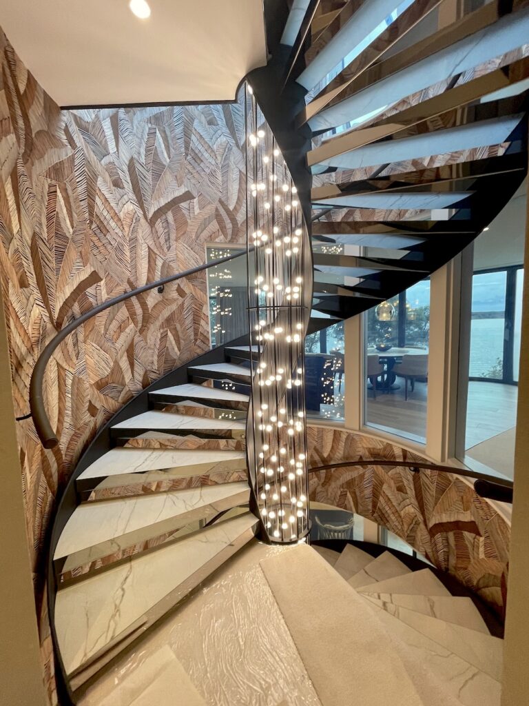 helical brown leather handrail